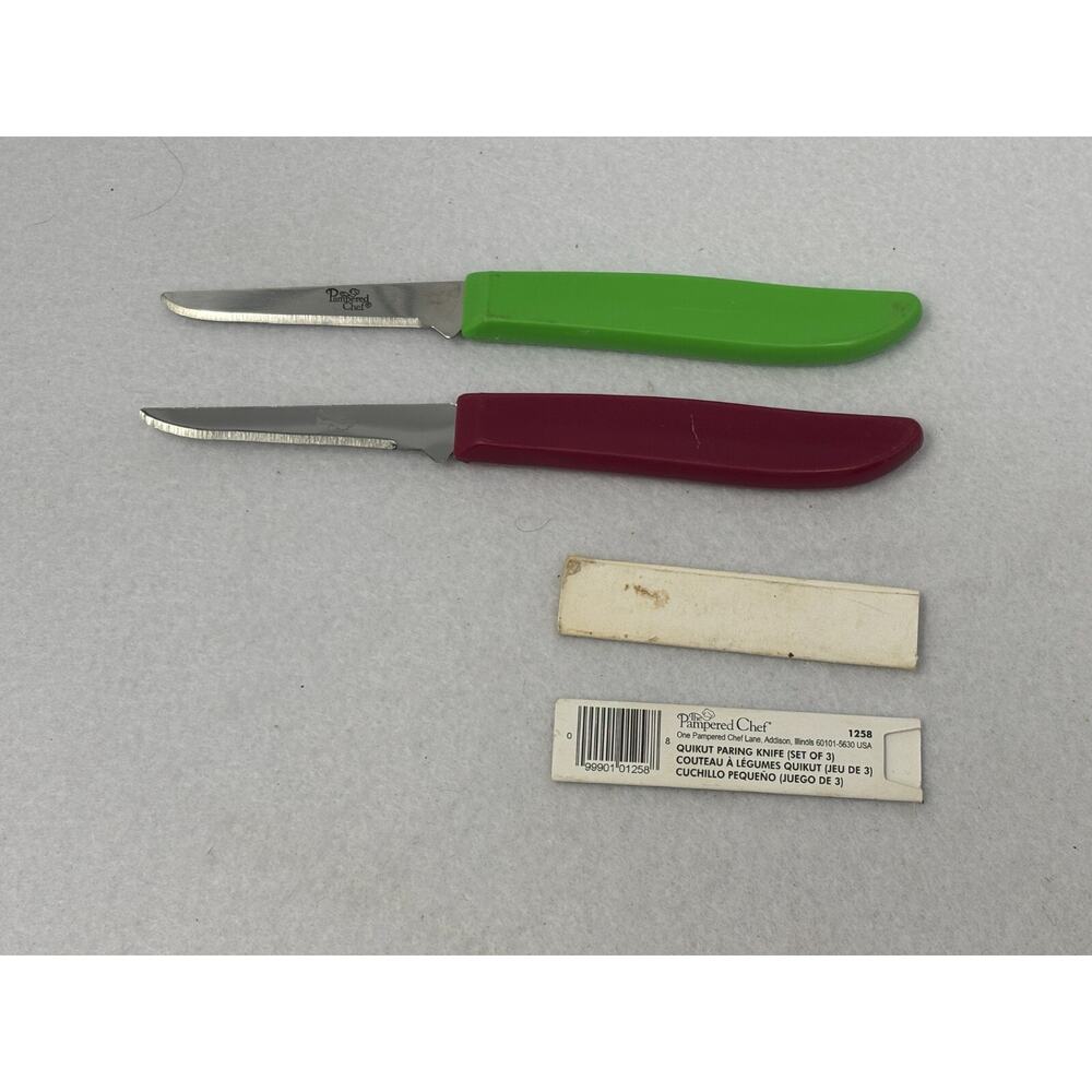 Set of 2 The Pampered‎ Chef Quikut Paring Knife 2.5" Maroon Green Handle #1258